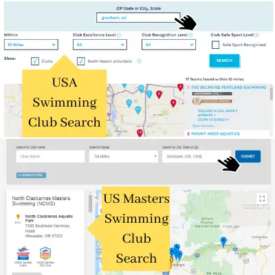 Use official sites such as USA Swimming or US Masters Swimming to locate a team so you can train while you travel