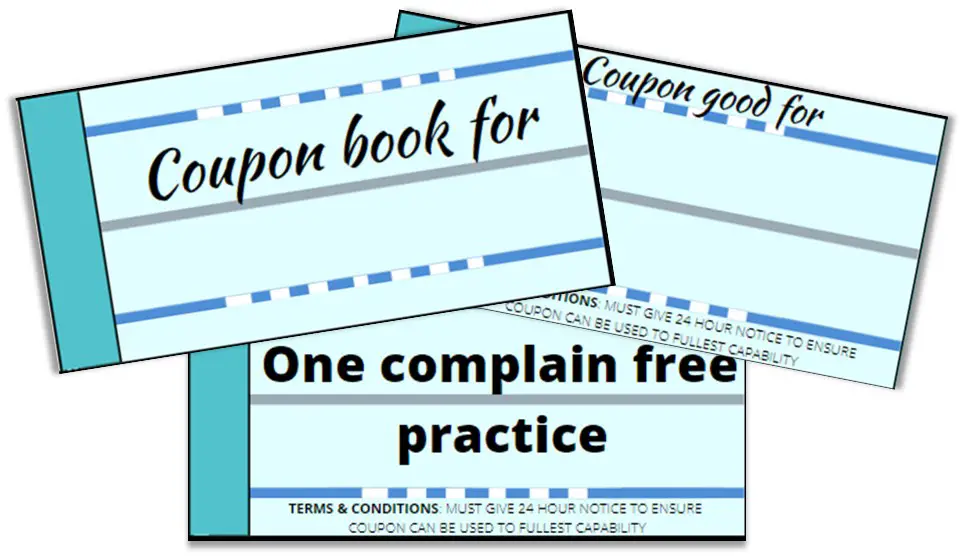 Picture of a swim coupon book for a gift idea for swim coaches