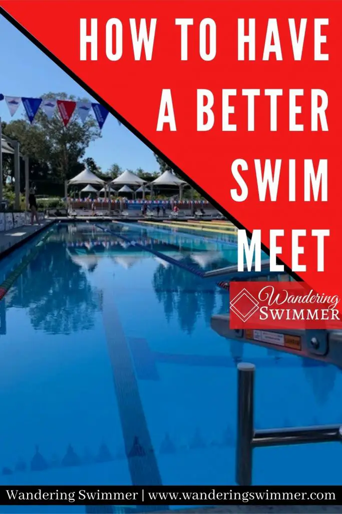 Image of a pool with a red triangle in the upper right hand corner. White text reads: how to have a better swim meet