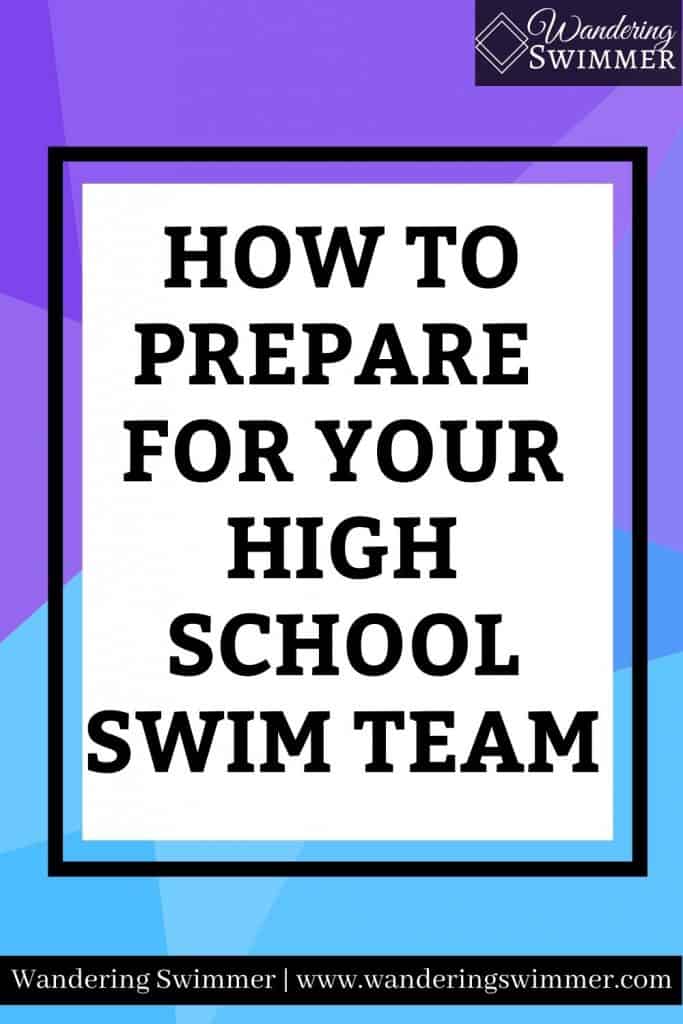 Image with purple and blue background. A black border surrounds a white text box with text that reads: how to prepare for your high school swim team