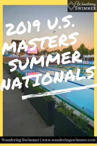 Image with a yellow border surrounding a pool at sunset. White text reads 2019 U.S. Masters Summer Nationals