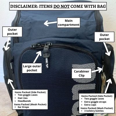 Image of the front of Arena's Team 45 Swim Bag with text descriptions