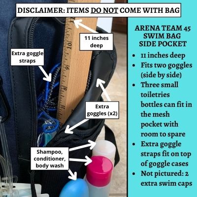 Image of the side pocket of Arena's Team 45 Swim Bag with text description