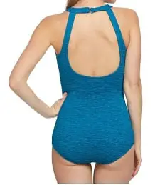 Back view of a teal Penbrooke H Back swimsuit back style